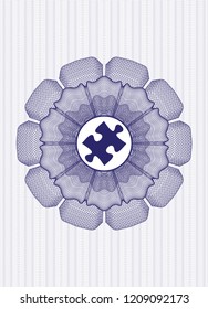 Blue rosette. Linear Illustration with jigsaw puzzle piece icon inside