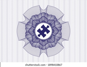 Blue rosette. Linear Illustration. with jigsaw puzzle piece icon inside