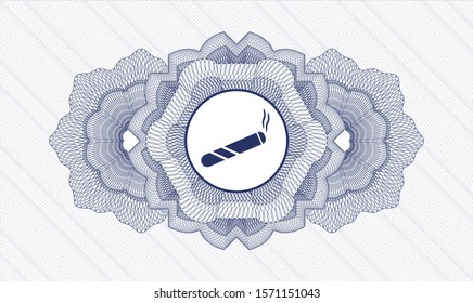 Blue rosette. Linear Illustration. with joint, cigarette icon inside