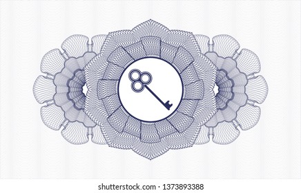 Blue rosette. Linear Illustration. with key icon inside