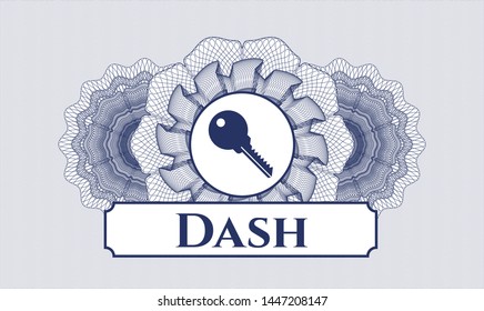 Blue rosette. Linear Illustration. with key icon and Dash text inside