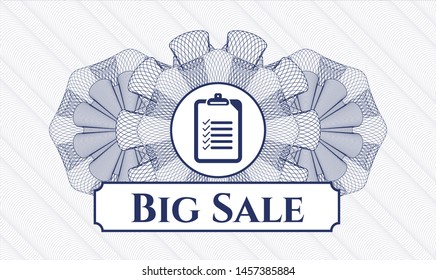 Blue rosette. Linear Illustration. with list icon and Big Sale text inside