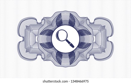 Blue rosette. Linear Illustration. with magnifying glass icon inside