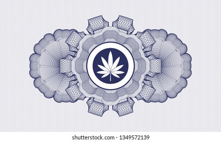 Blue rosette. Linear Illustration. with marijuana leaf icon inside