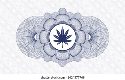Blue rosette. Linear Illustration. with marijuana leaf, weed icon inside