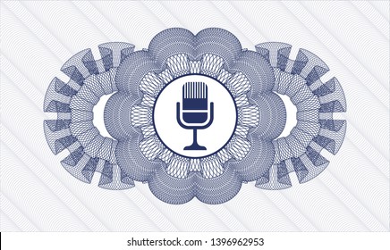 Blue rosette. Linear Illustration. with microphone icon inside