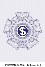Blue rosette. Linear Illustration with money icon inside