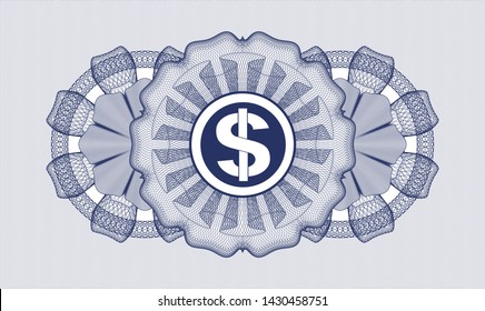 Blue rosette. Linear Illustration. with money icon inside