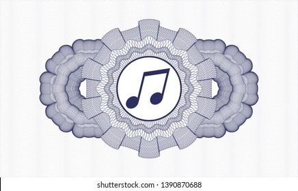 Blue rosette. Linear Illustration. with musical note icon inside