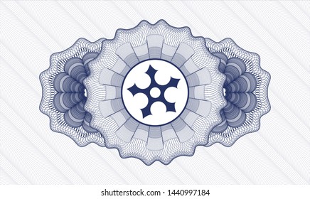 Blue rosette. Linear Illustration. with ninja star icon inside