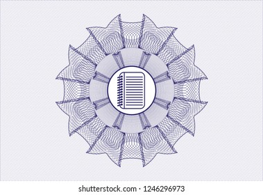 Blue rosette. Linear Illustration with note book icon inside