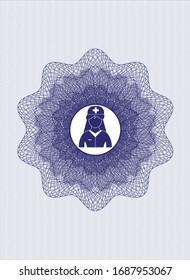 Blue rosette. Linear Illustration with nurse icon inside