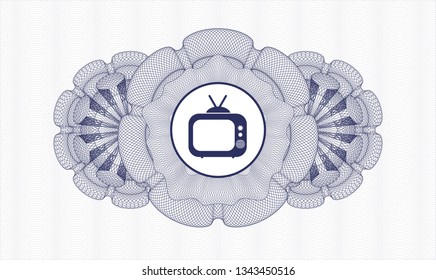 Blue rosette. Linear Illustration. with old tv, television icon inside