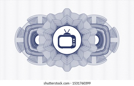 Blue rosette. Linear Illustration. with old tv, television icon inside