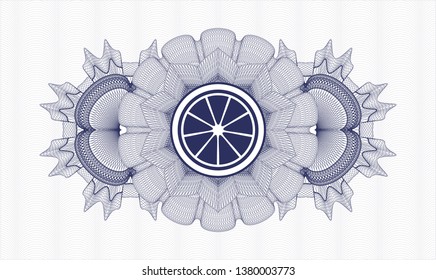 Blue rosette. Linear Illustration. with orange icon inside