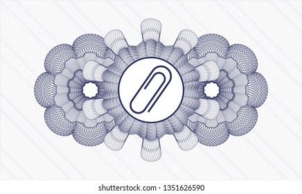 Blue rosette. Linear Illustration. with paper clip icon inside