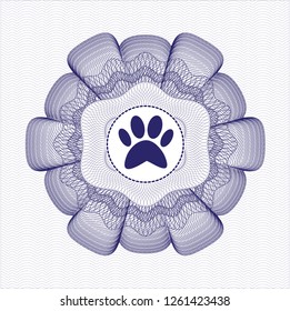 Blue rosette. Linear Illustration with paw icon inside