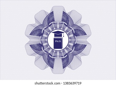 Blue rosette. Linear Illustration with Phd thesis icon inside