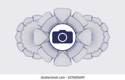 Blue rosette. Linear Illustration. with photo camera icon inside