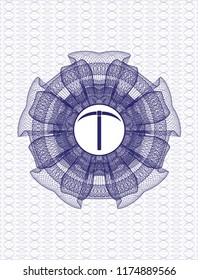 Blue rosette. Linear Illustration with pickaxe icon inside