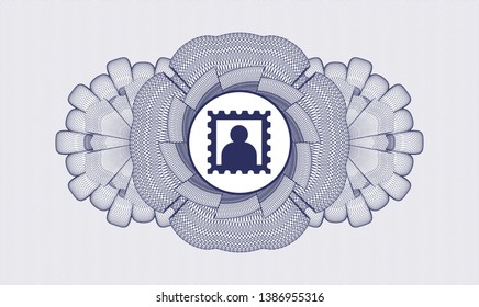 Blue rosette. Linear Illustration. with picture icon inside