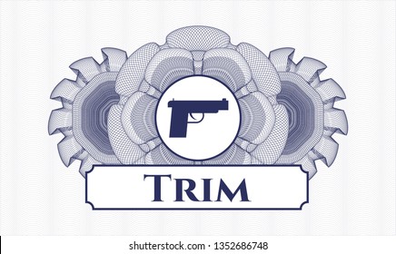 Blue rosette. Linear Illustration. with pistol icon and Trim text inside