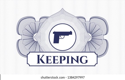 Blue rosette. Linear Illustration. with pistol icon and Keeping text inside