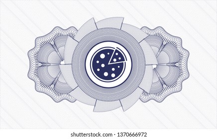 Blue rosette. Linear Illustration. with pizza icon inside