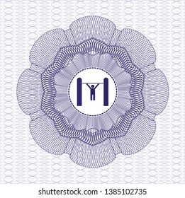 Blue rosette. Linear Illustration with pull up icon inside