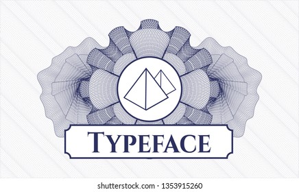 Blue rosette. Linear Illustration. with pyramids icon and Typeface text inside