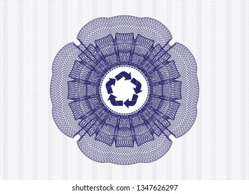 Blue rosette. Linear Illustration with recycle icon inside