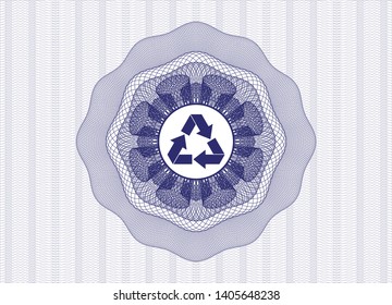 Blue rosette. Linear Illustration with recycle icon inside