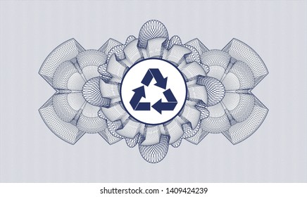 Blue rosette. Linear Illustration. with recycle icon inside