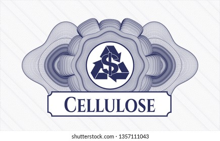 Blue rosette. Linear Illustration. with recycling business icon and Cellulose text inside