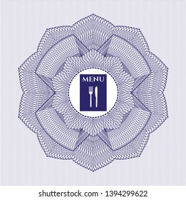 Blue rosette. Linear Illustration with restaurant menu icon inside