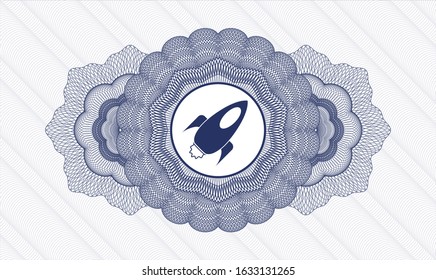 Blue rosette. Linear Illustration. with rocket icon inside