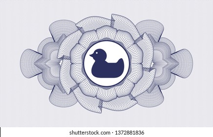 Blue rosette. Linear Illustration. with rubber duck icon inside