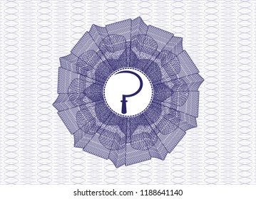 Blue rosette. Linear Illustration with sickle icon inside