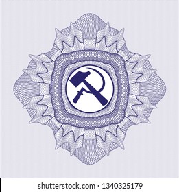 Blue rosette. Linear Illustration with sickle and hammer icon inside