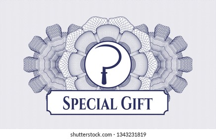 Blue rosette. Linear Illustration. with sickle icon and Special Gift text inside