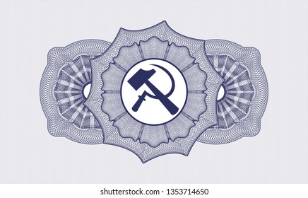 Blue rosette. Linear Illustration. with sickle and hammer icon inside