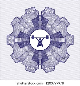 Blue rosette. Linear Illustration with snatch, weightlifting icon inside