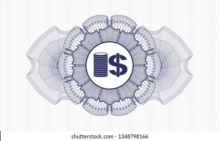 Blue rosette. Linear Illustration. with stack of coins icon inside