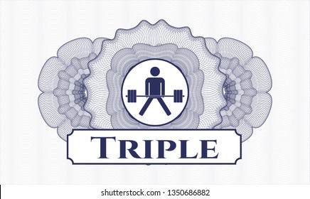 Blue rosette. Linear Illustration. with sumo deadlift icon and Triple text inside