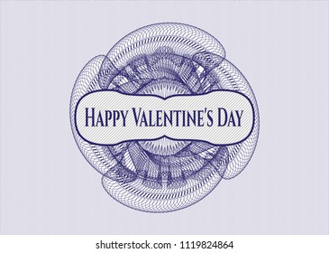 Blue rosette. Linear Illustration with text Happy Valentine's Day inside