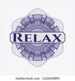 Blue rosette. Linear Illustration with text Relax inside