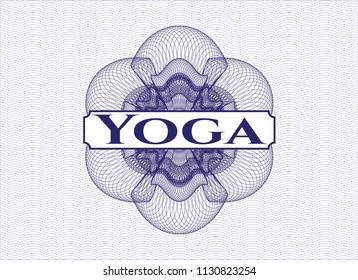 Blue rosette. Linear Illustration with text Yoga inside