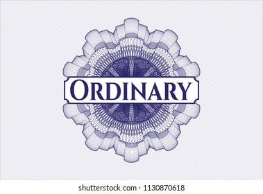 Blue rosette. Linear Illustration with text Ordinary inside