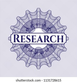 Blue rosette. Linear Illustration with text Research inside