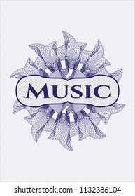 Blue rosette. Linear Illustration with text Music inside